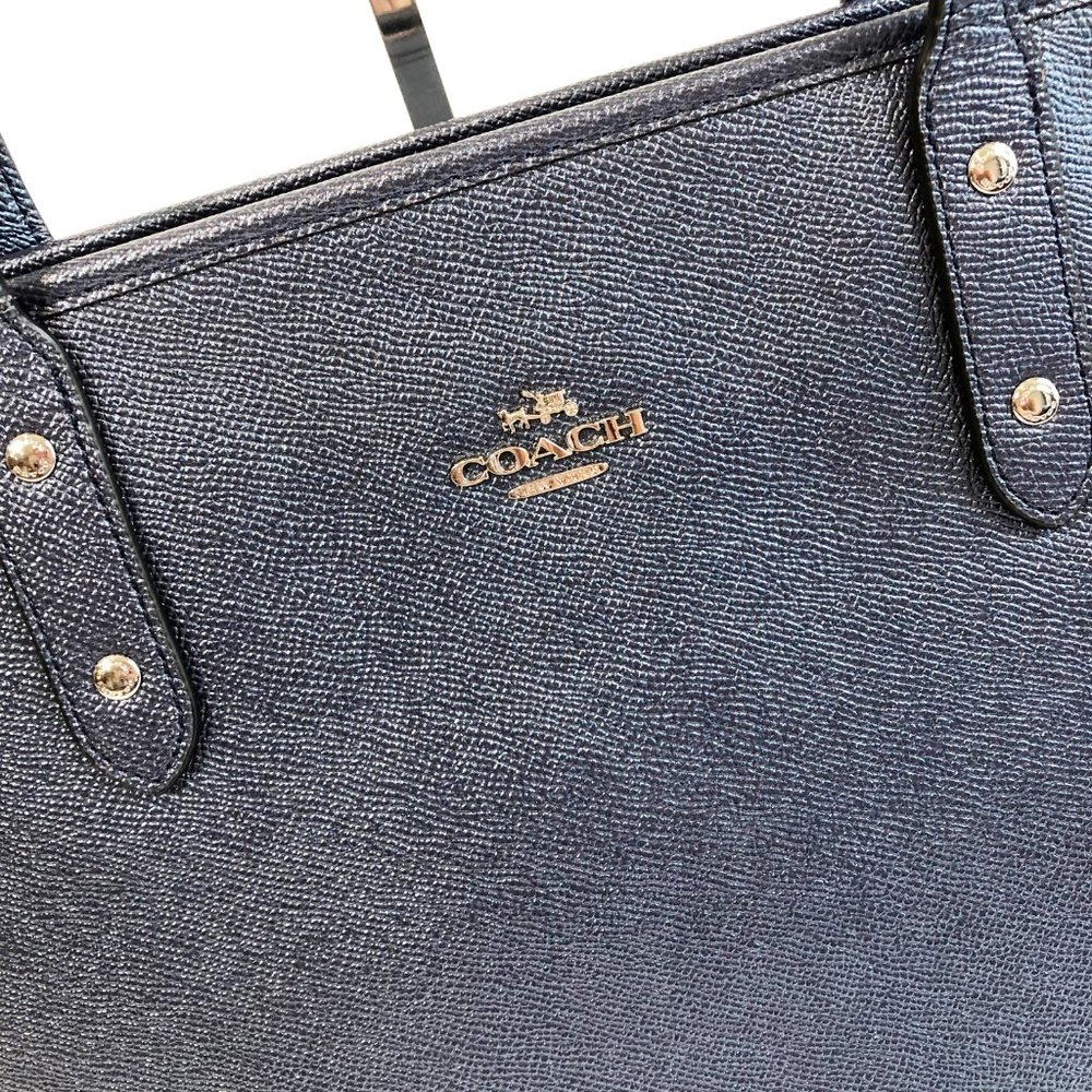 Coach Blue Crossgrain Leather City Zip Tote F16224 - Picture 2 of 8